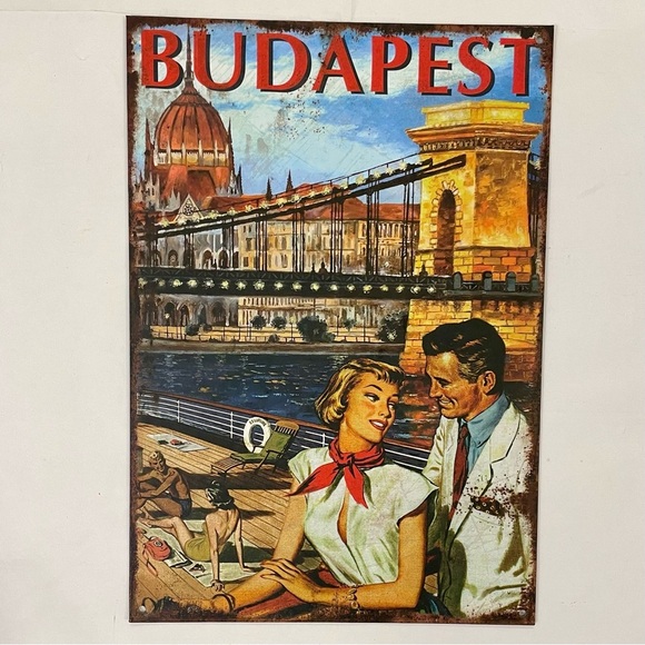 Budapest Hungary Landscape Retro Travel Poster Postcard Art Sign - Picture 1 of 9
